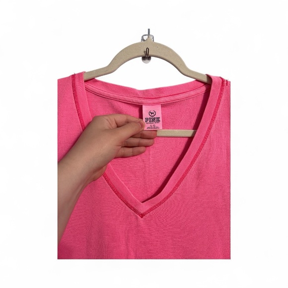 PINK Victoria's Secret neon hot pink Long Sleeve V-Neck - Picture 2 of 5